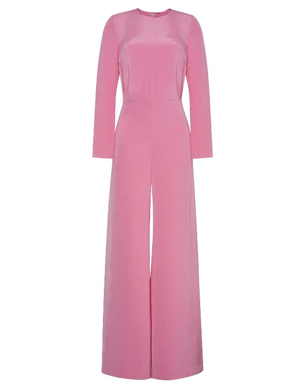 Weekend Discounts to Enjoy Long Sleeve Silk Crepe Jumpsuit