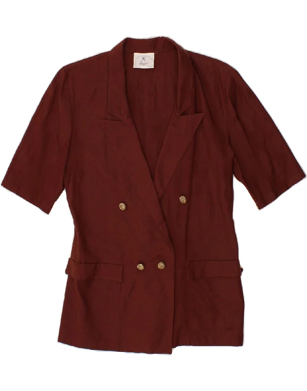 Mega Sale VINTAGE Womens Double Breasted Blazer Jacket UK 14 Medium Maroon Linen