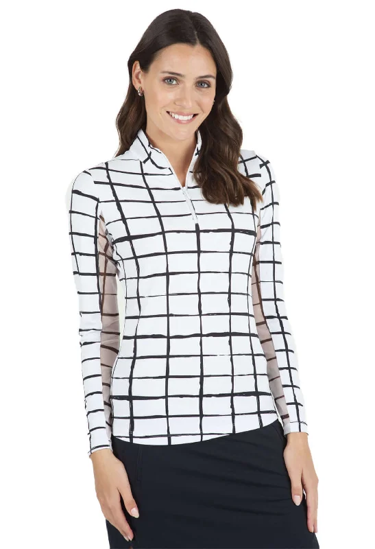 Crazy Deal IBKUL Womens Cordova Print Long Sleeve Mock Neck Top - White/Black