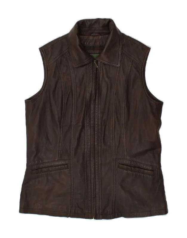Savings Event VINTAGE Womens Leather Gilet UK 14 Medium Brown Leather
