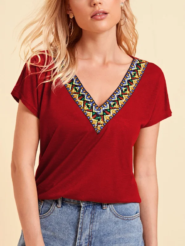 Savings Spectacular V-Neck Short Sleeve T-Shirt