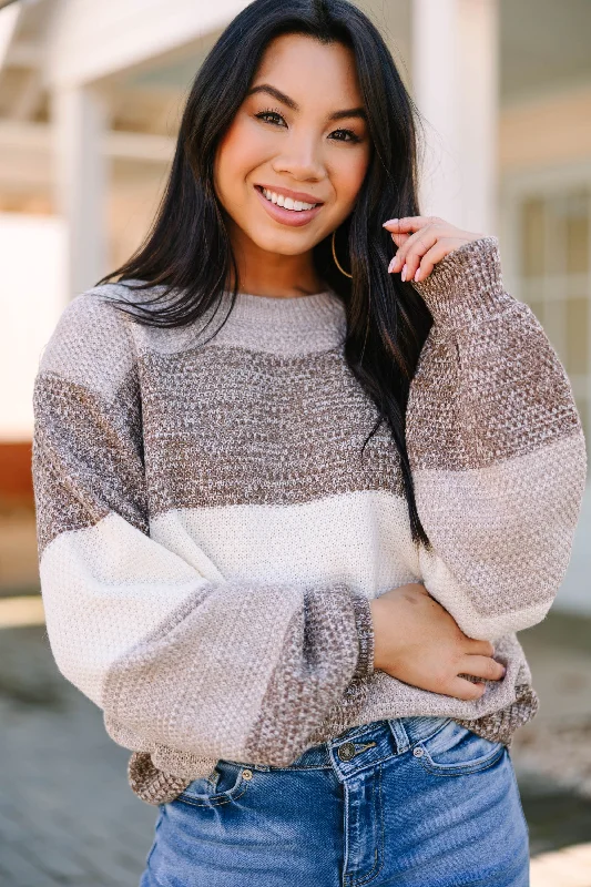 Take Advantage Ease Your Mind Mocha Brown Colorblock Sweater