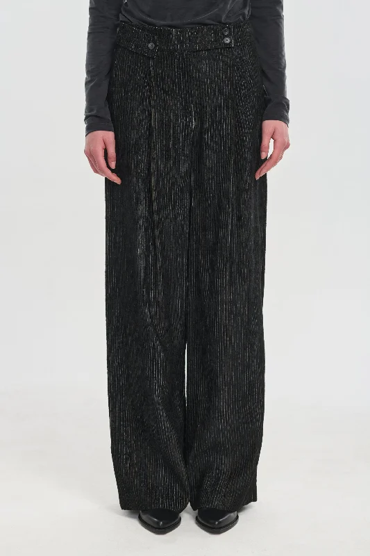 Friends and Family Sale Black striped corduroy velvet tailored pleated pants