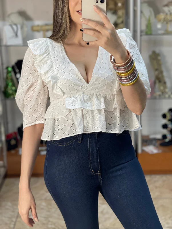 Instant Savings Eyelet Ruffle Top
