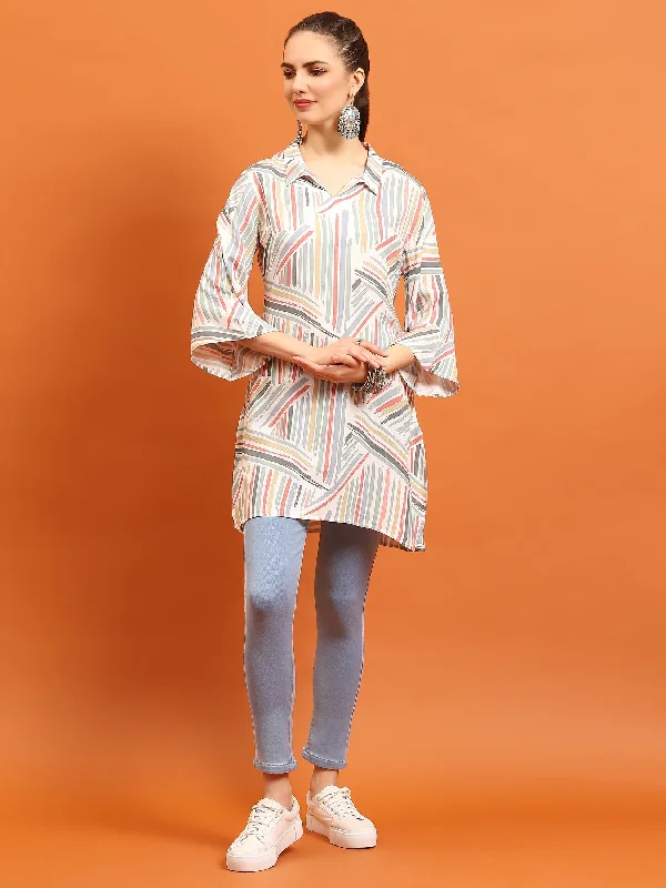 Great Deals Women White Abstract Printed Tunic