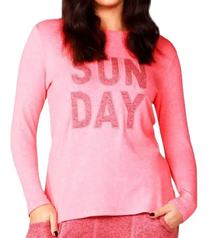 Weekend Savings Bonanza Long Sleeve Sunday Crew Top In Coral