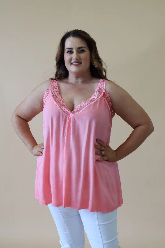 Early Bird Lily Lace Trim Cami in Salmon
