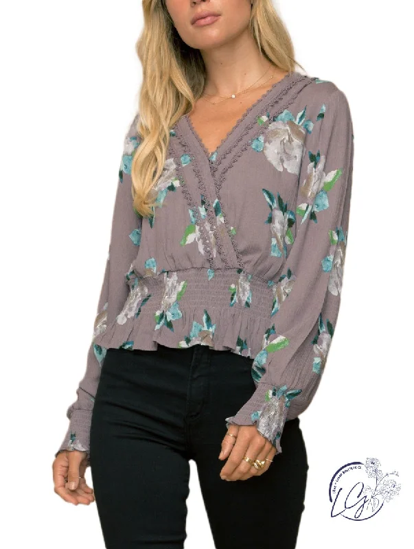Super Sale Flower Power Surplice Blouse