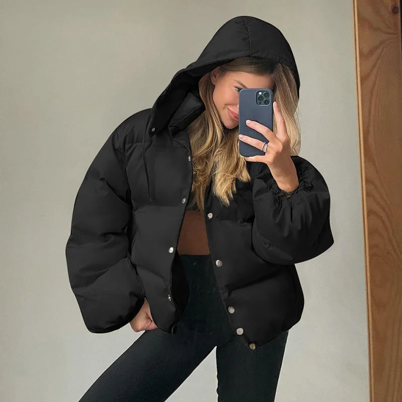 Weekend Savings Bonanza Casual Short-breasted Hooded Long-sleeved Cotton Jacket