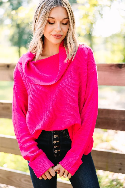 Daily Special All You Know Hot Pink Cowl Neck Sweater