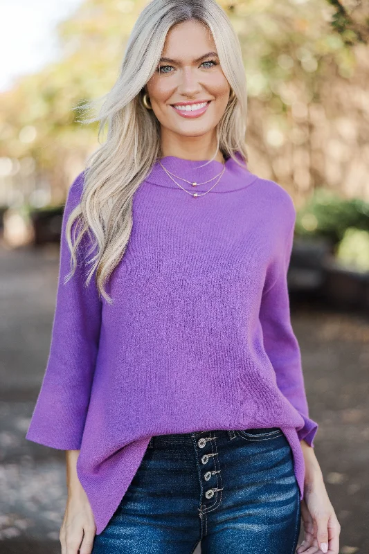Bonus Offer Just A Feeling Purple Mock Neck Sweater