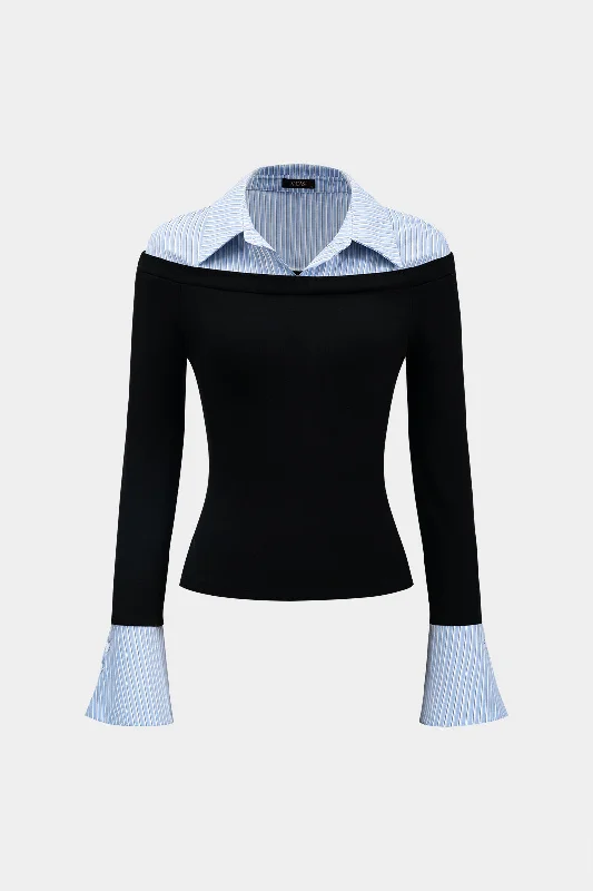 Super Savings Stripes Print Patchwork Long-Sleeve Top