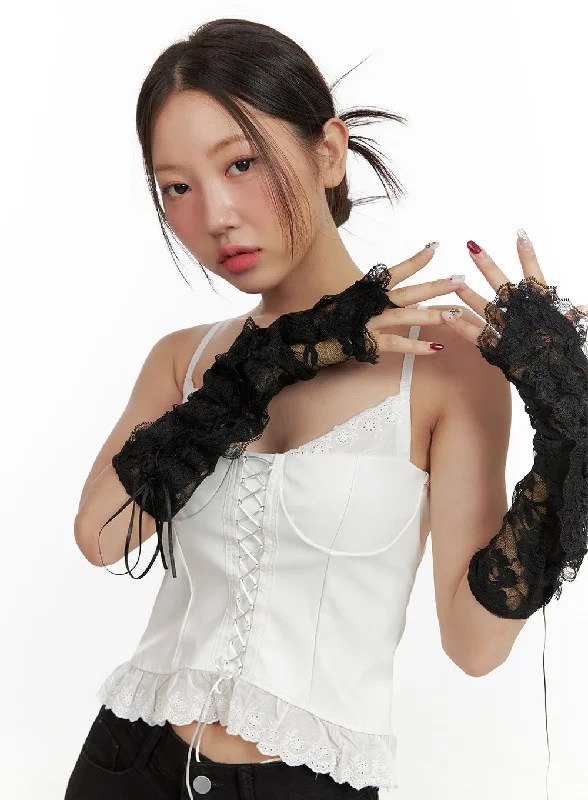 Super Deal Lace Corset Crop Sleeveless Top OU403