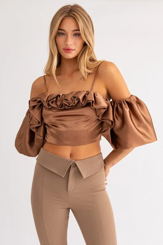 Bargain Bin Espresso Martini Ruffle Detail Off Shoulder Top - Final Sale