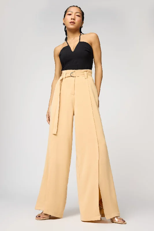 Super Savings Soft Sand Belted Flared Korean Pants