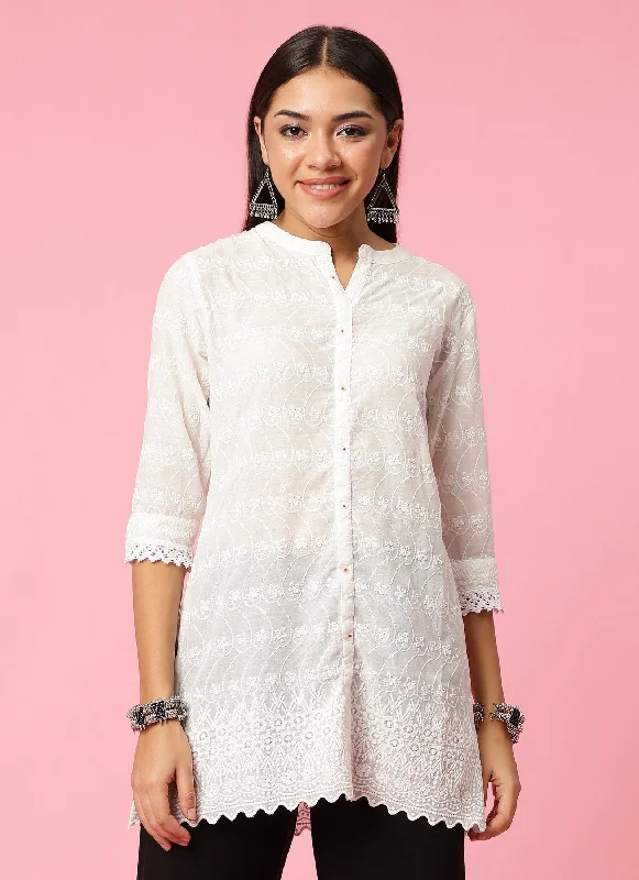 Weekend Deals That Please Women White Embroidered Tunic