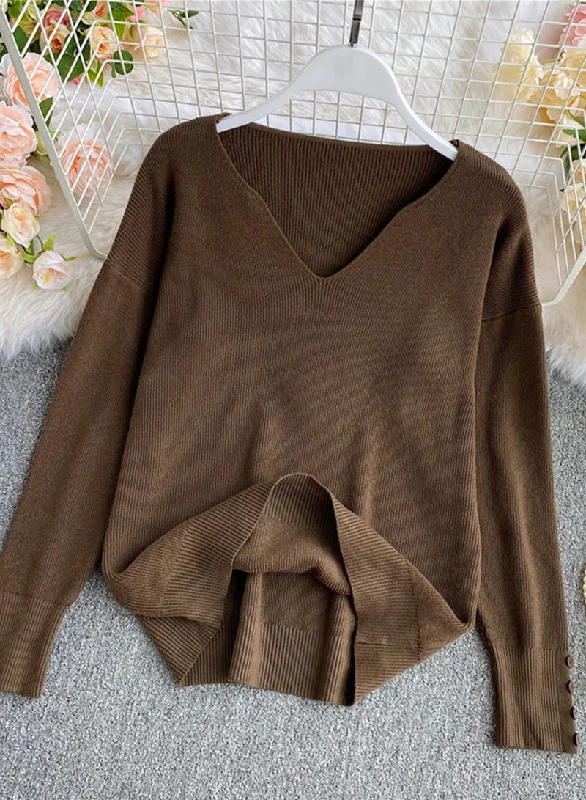 Instant Discount Sweater simple v neck long sleeve sweater  090