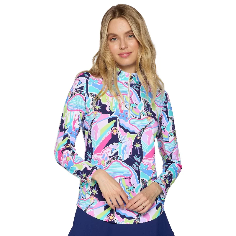 Closeout G Lifestyle Long Sleeve Print Zip Mock Neck Top - Navy Golfer