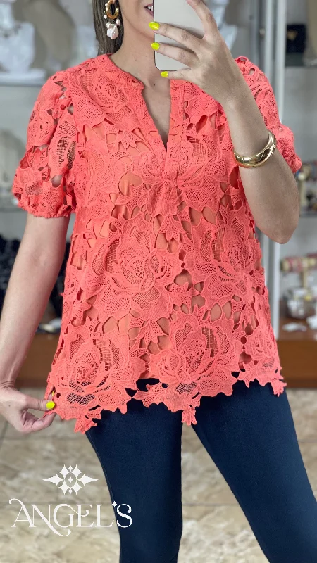 Reduced Price Coral Floral Lace Top