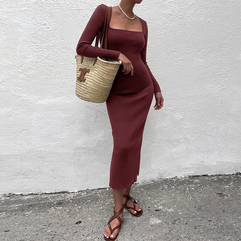 Price Reduction Julia Fashion - Solid Knitted Sweater Dress