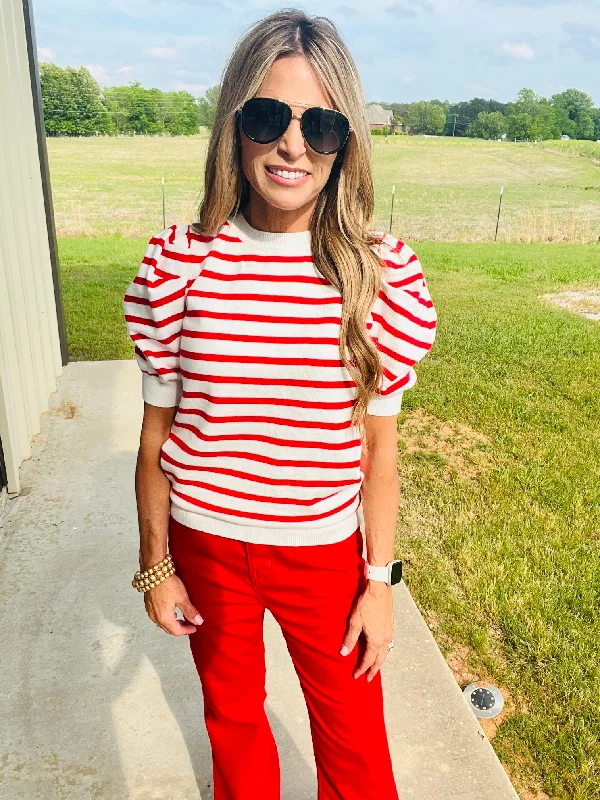 Discount Extravaganza BETTER IN STRIPES TOP- RED