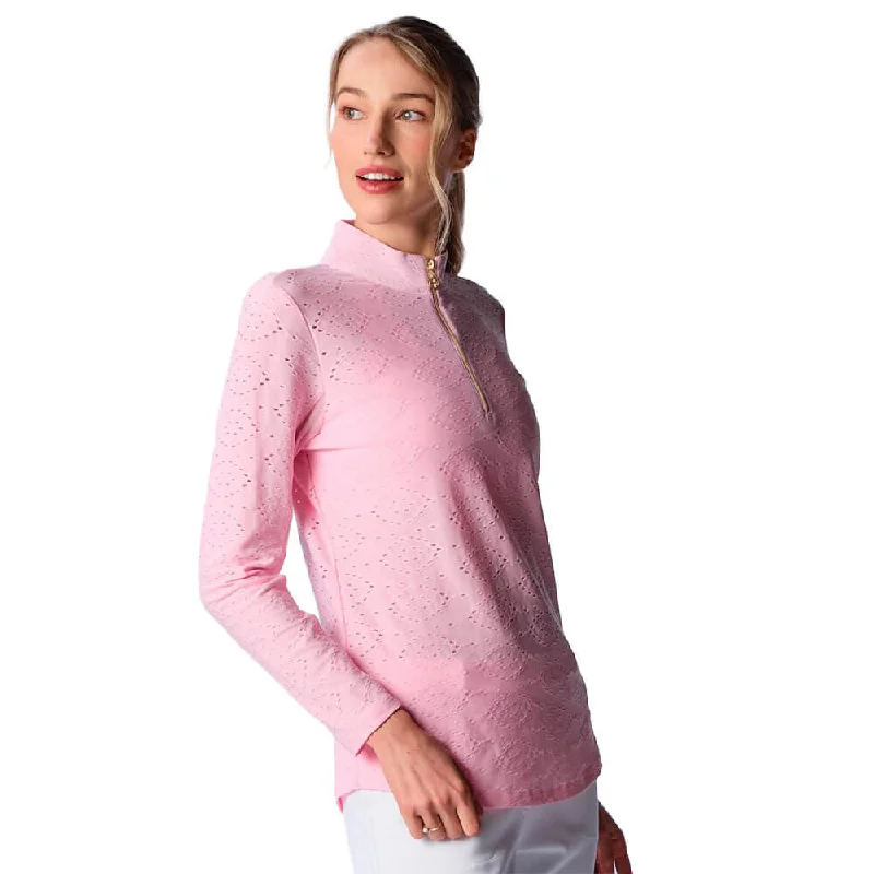 Value Pack G Lifestyle Long Sleeve Print Zip Mock Neck Top - Pink Eyelet