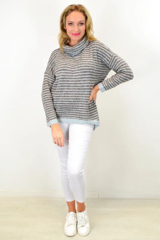New Markdowns Blue Cross My Heart Cosy High Neck Tunic Jumper