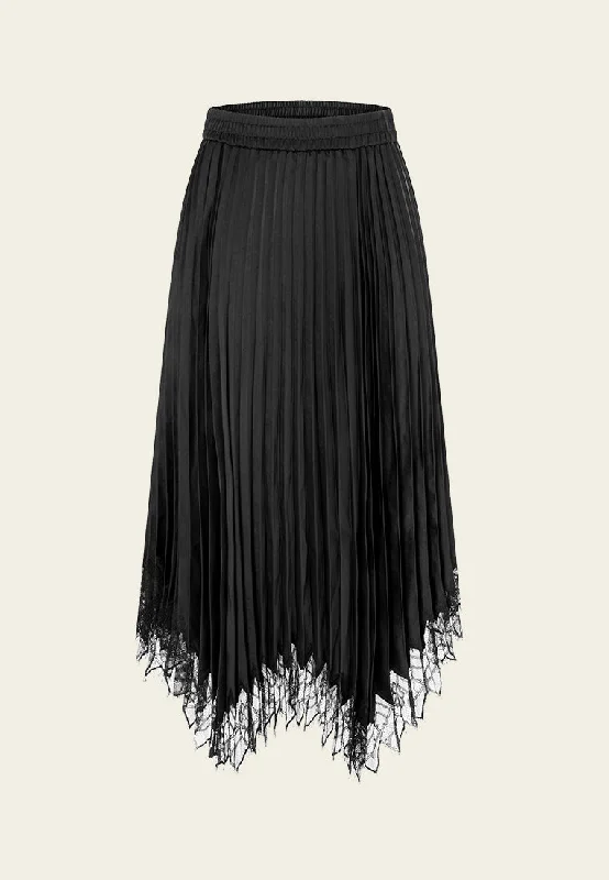 Weekend Bargains Just for You Black Satin Pleated Midi Skirt