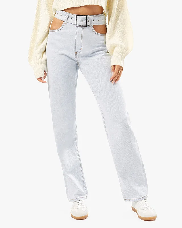 Clearance Sale Cut Out Straight Leg Indigo Denim Jean