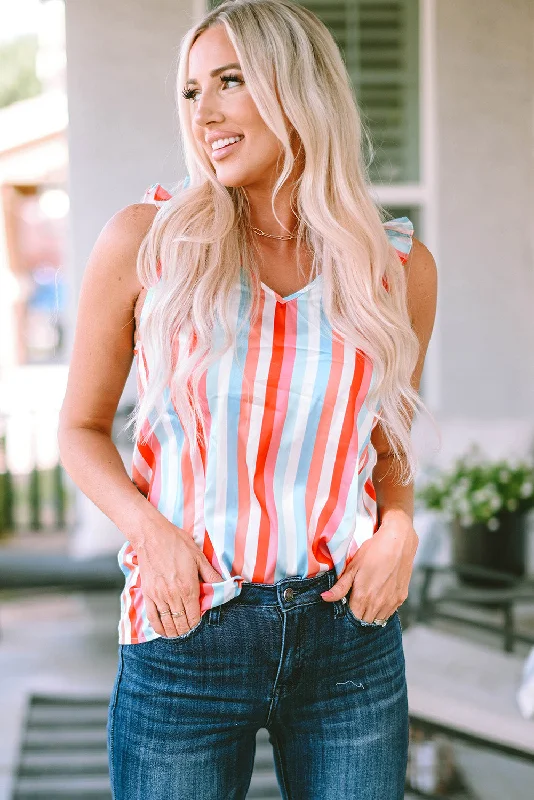 Major Deal Striped Shoulder Detail V-Neck Tank