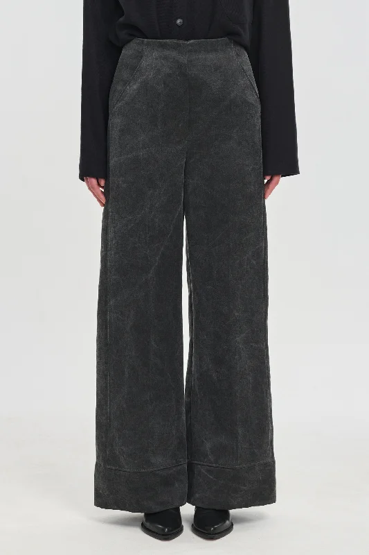 Deal Dash Faded black washed cotton cupro wide leg pants