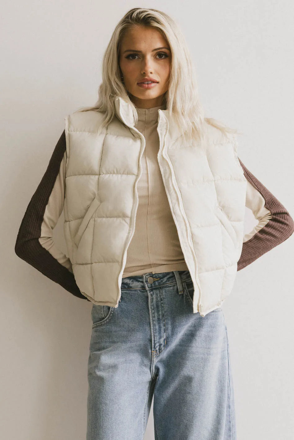 Weekend Deal Bellese Quilted Puffer Vest in Bone