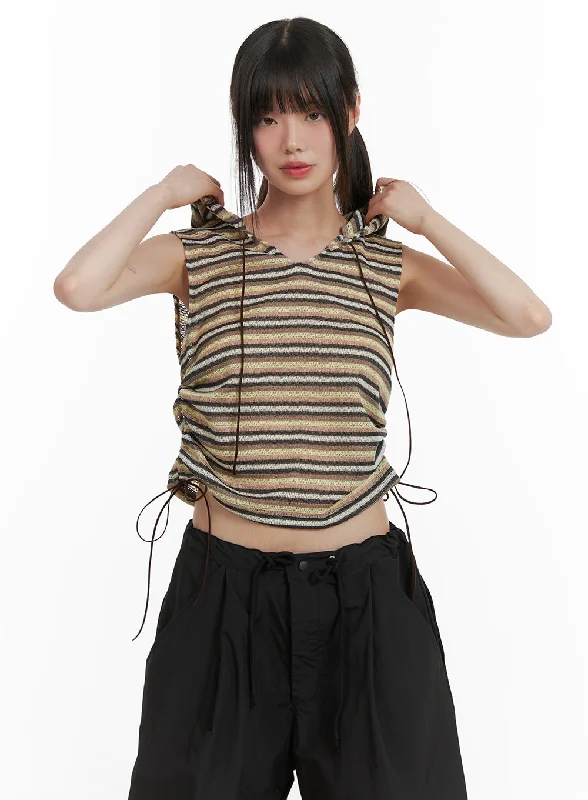 Midnight Sale Striped Sleeveless Hoodie CA418