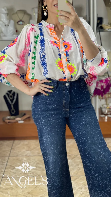 Discount Deals Multicolor Embroidered OS Top