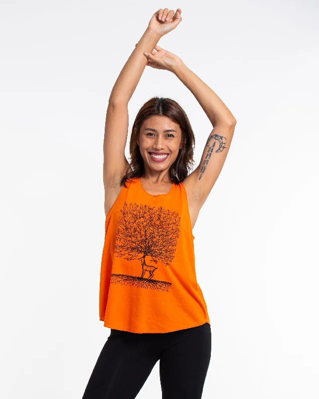 Womens Bambi Tree Tank Top in Orange