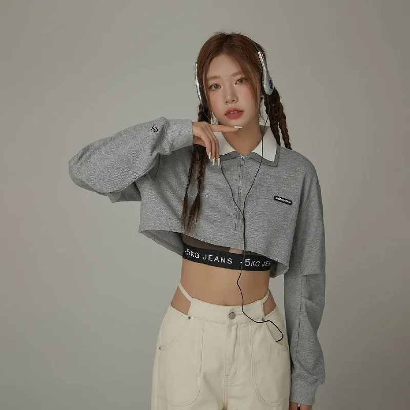 Extra Savings Color Matching Collar Crop Sweatshirt