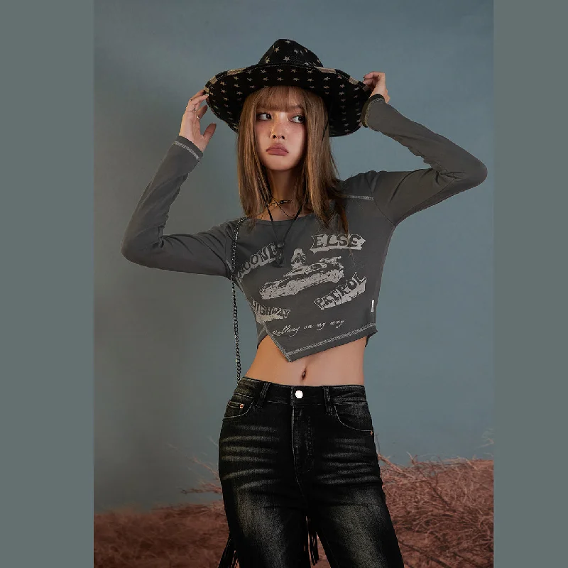 One-DAY Sale Unbalanced Slim Cropped T-Shirt