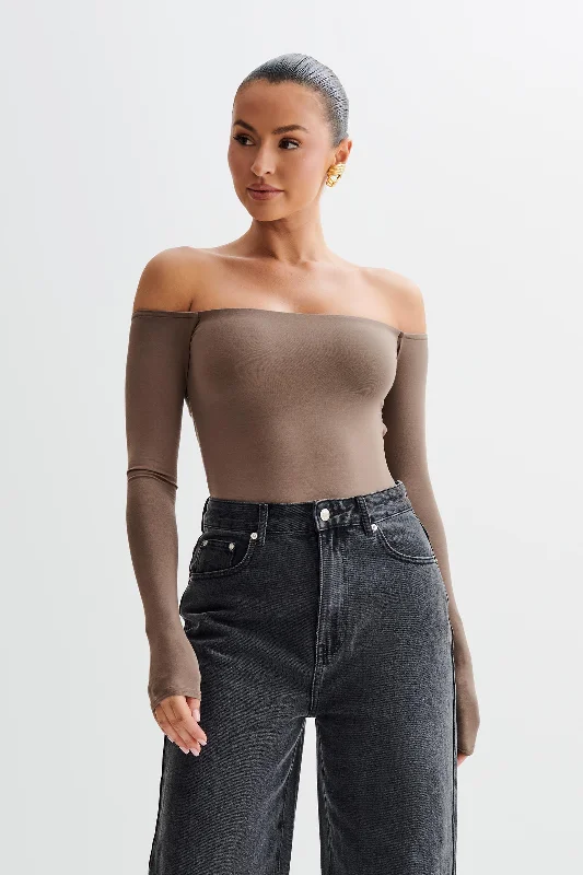 Savings Galore Peta Off Shoulder Modal Long Sleeve Bodysuit - Coco