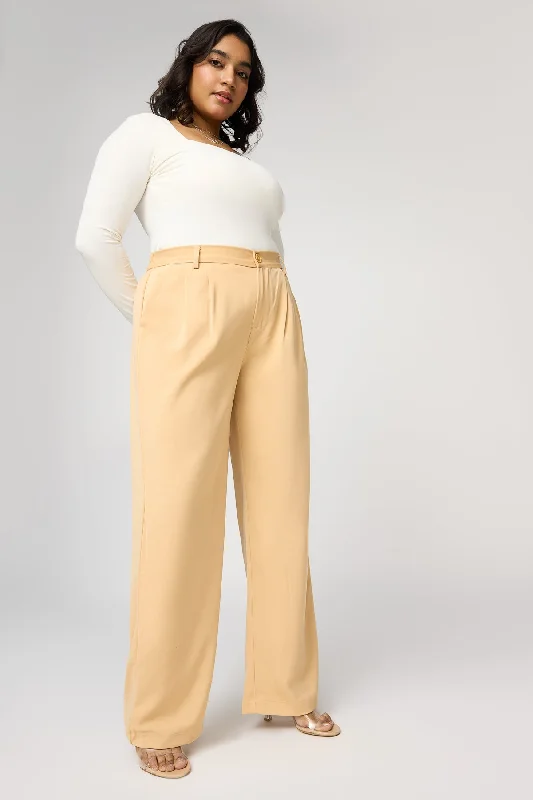 Weekend Bargains Galore Nude Beige Curve Pleated Straight Korean Pants