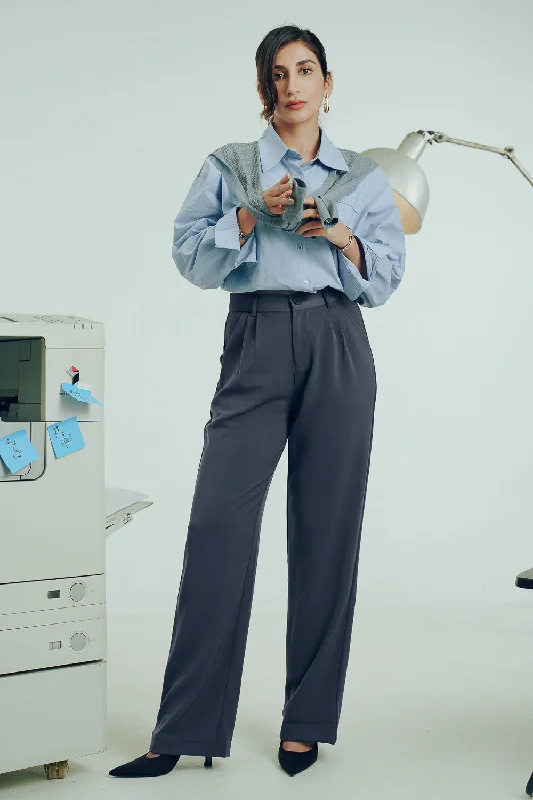 Lowest Price Smoky Grey Pleated Korean Pants