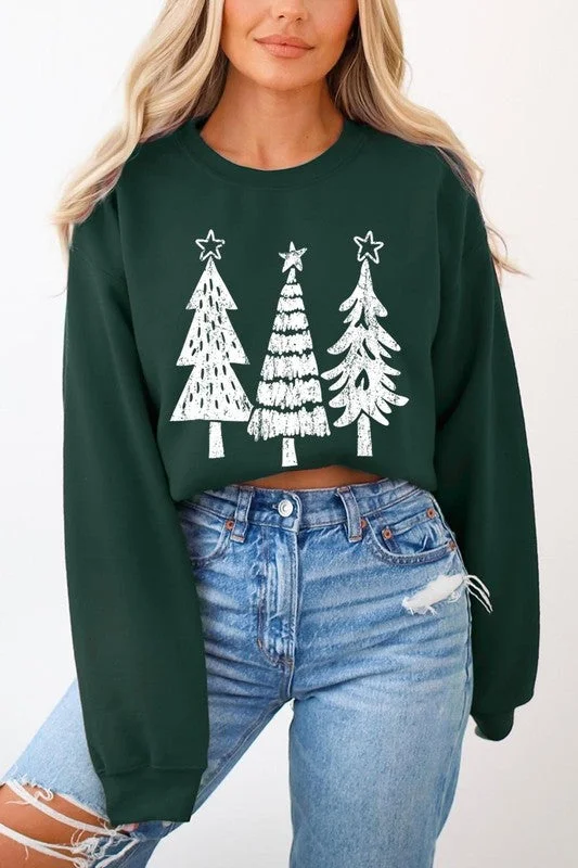 Blowout Deals Christmas Trees Graphic Fleece Sweatshirts