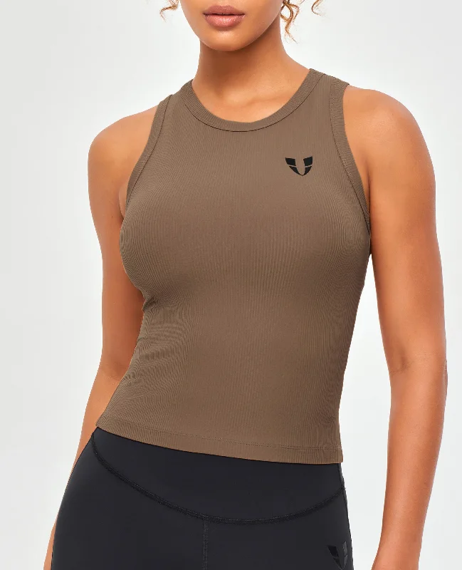Now or Never Ribbed Workout Tank - Nut Brown