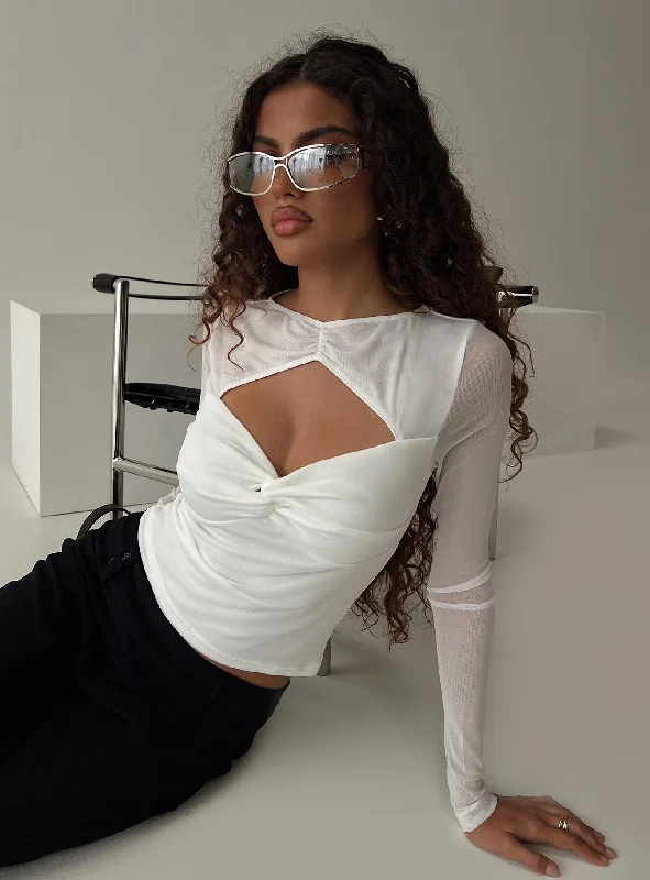 Weekend Deal Vespire Mesh Long Sleeve Top White