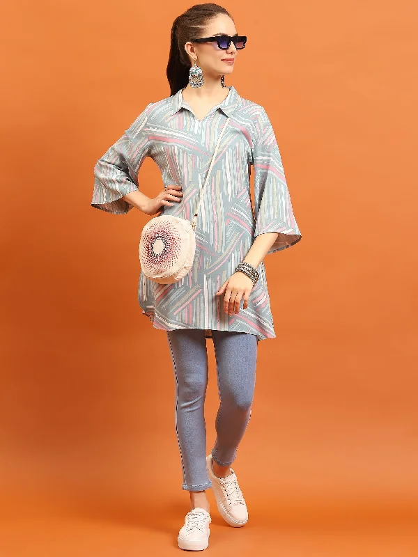 Midnight Madness Women Grey Abstract Printed Tunic