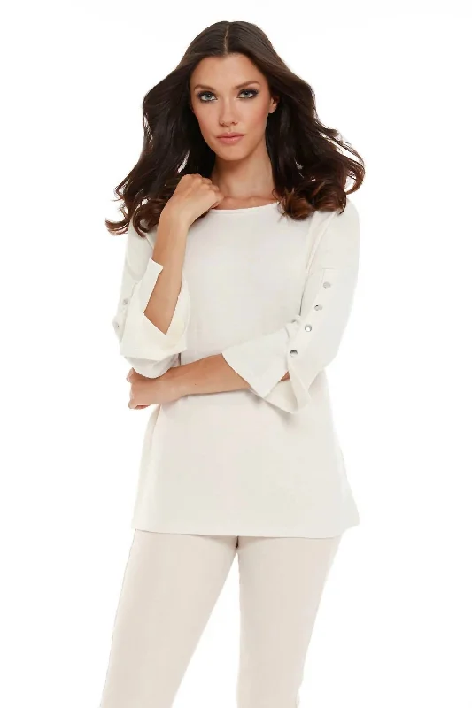 Weekend Offers That Please Adriana Kashmira 3/4 Button Sleeve Sweater In Beige