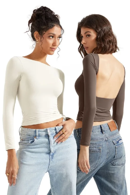 Deal of the Day Buttery Soft Open Back Shirt - Long Sleeve