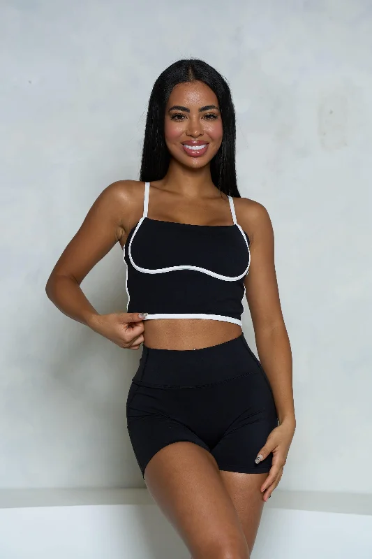 Don't Wait Black and White Wavy Hem Crop Tank