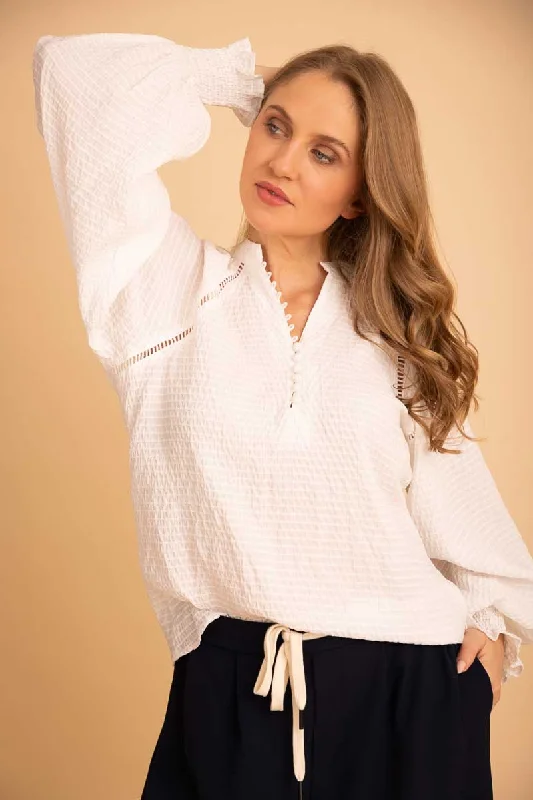 New Arrival Riley Blouse White Velvet Stripe