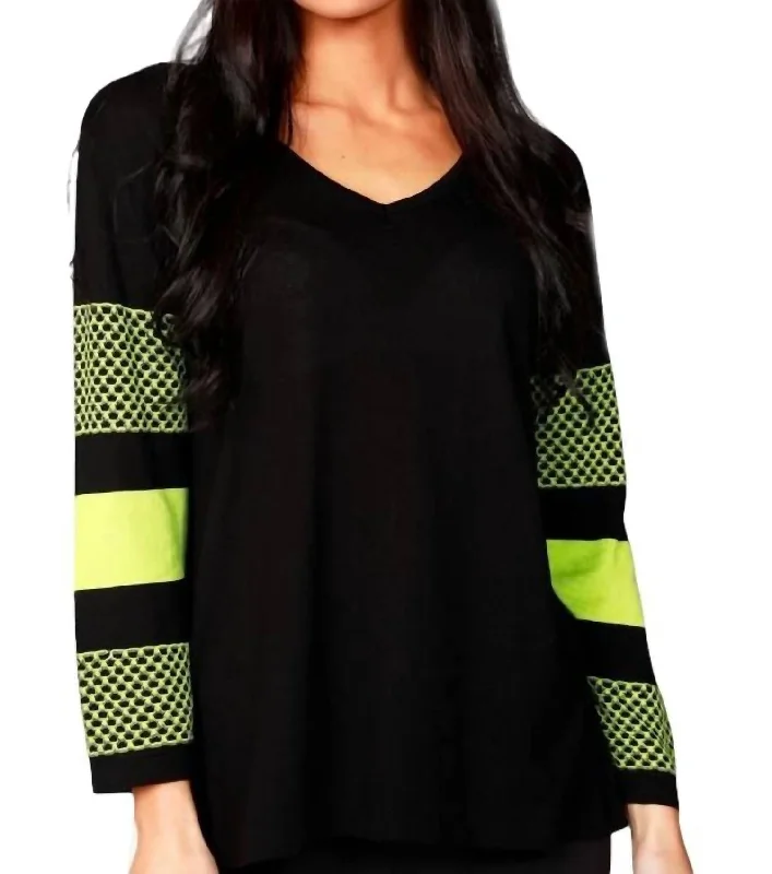 Shop the Weekend Away 3/4 Sleeve V-Neck Sweater In Black/kiwi