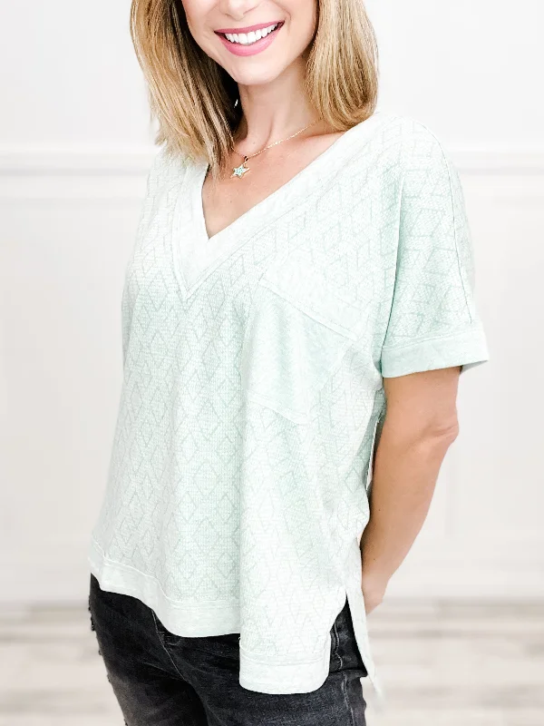 Sale Event Jacquard V-Neck Dolman Short Sleeve Oversized Top